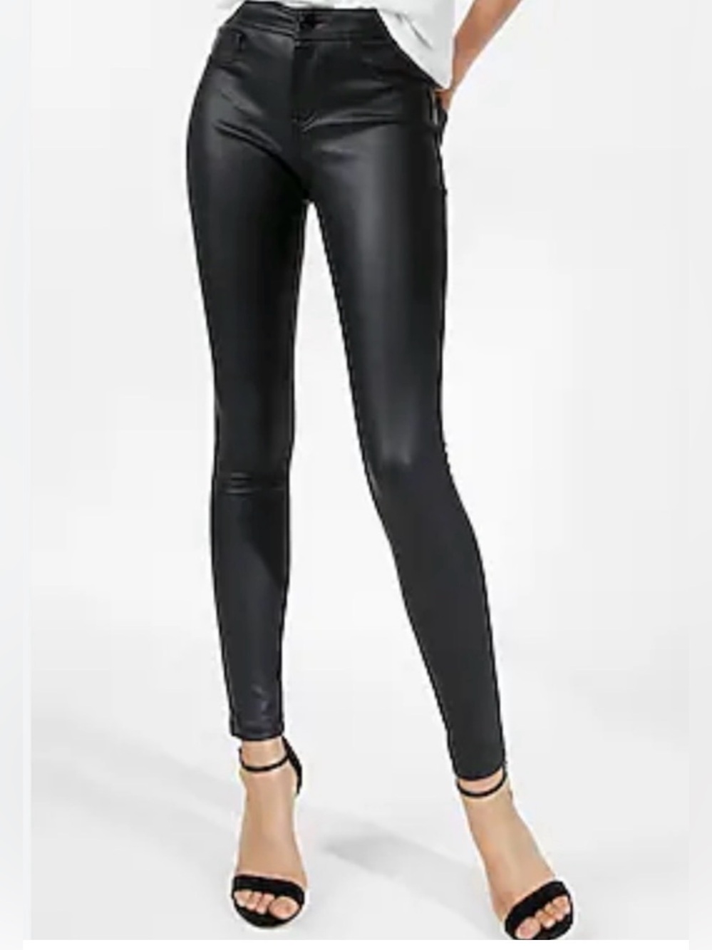Express High Waisted Faux Leather Skinny Pants – Black